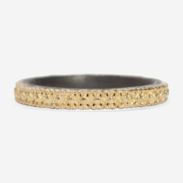 Armenta 18K Yellow Gold & Blackened Sterling Silver Stack Band Ring With Carved Texture 5625 - THE SOLIST - Armenta