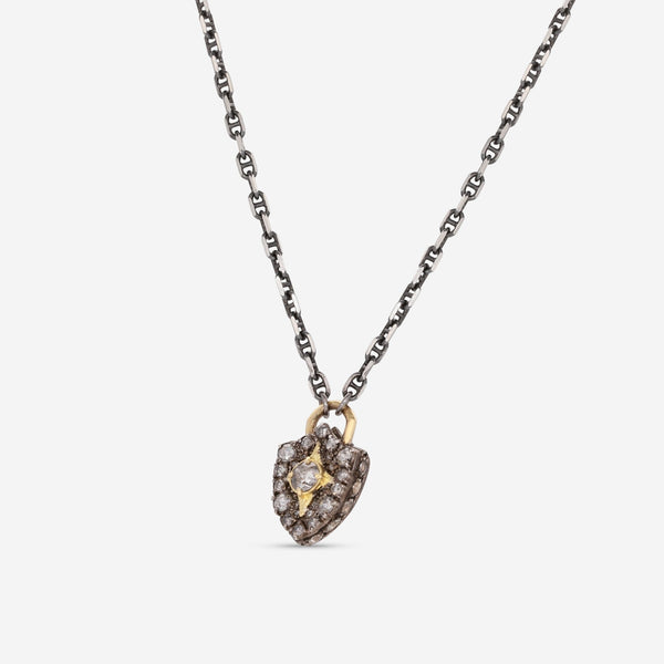 Armenta 18K Yellow Gold Grey Diamond Padlock Shield Pendant Necklace 20147 - THE SOLIST - Armenta