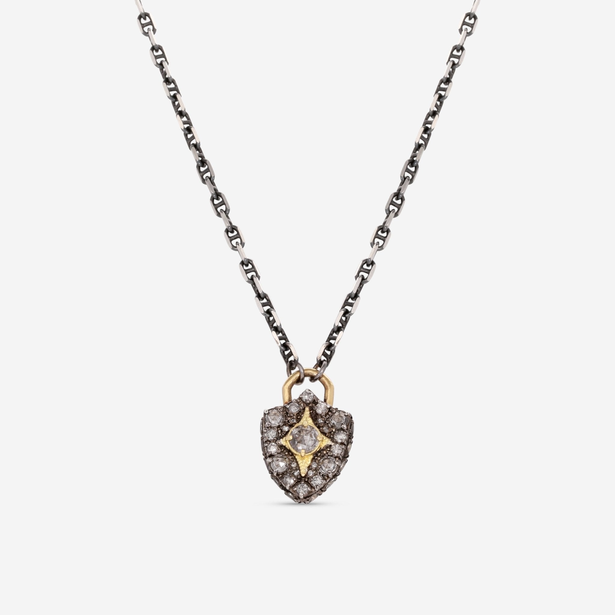 Armenta 18K Yellow Gold Grey Diamond Padlock Shield Pendant Necklace 20147 - THE SOLIST - Armenta