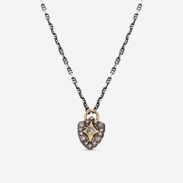 Armenta 18K Yellow Gold Grey Diamond Padlock Shield Pendant Necklace 20147 - THE SOLIST - Armenta