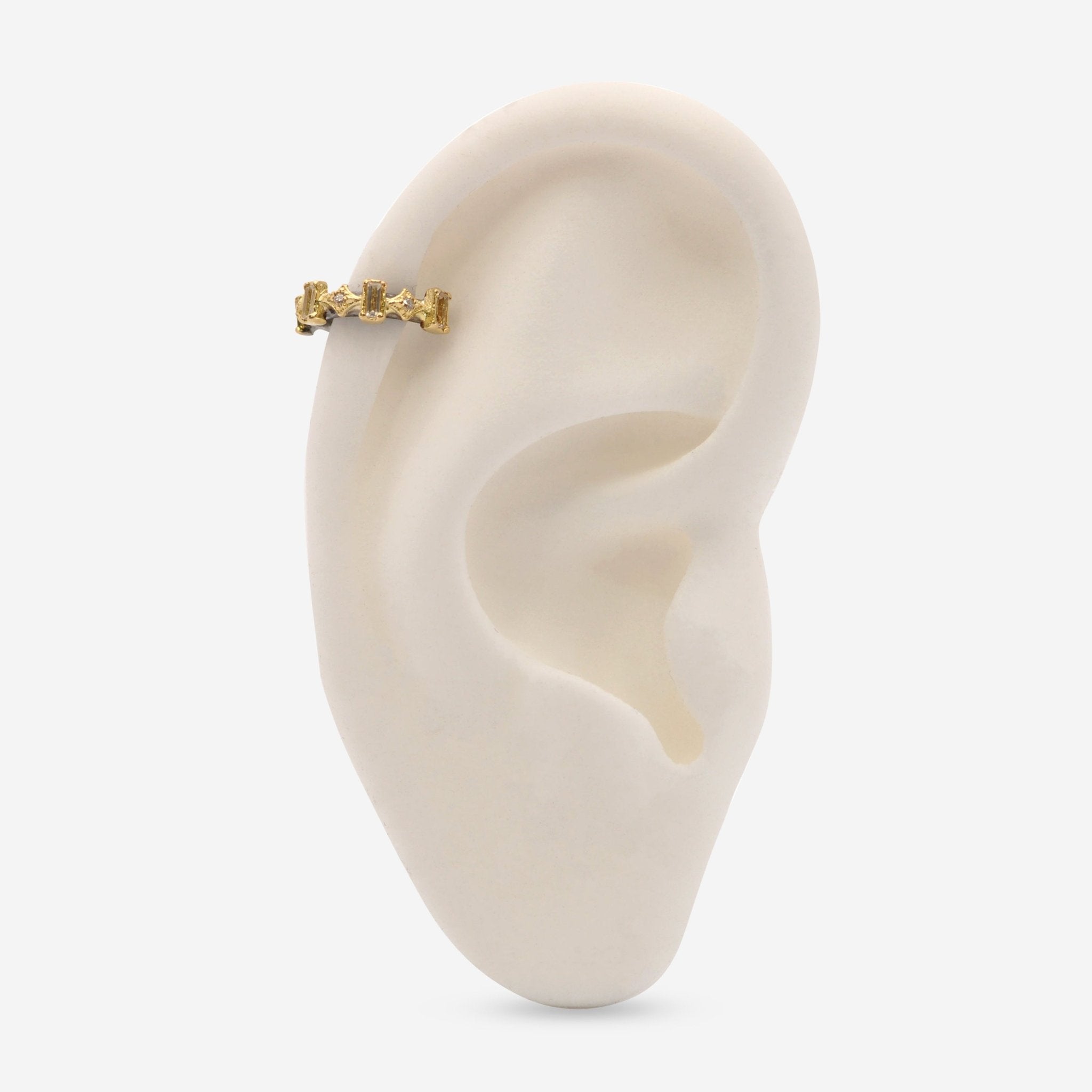 Armenta 18K Yellow Gold, Grey Sterling Silver Crivelli Baguette Ear Cuff 19467 - THE SOLIST - Armenta