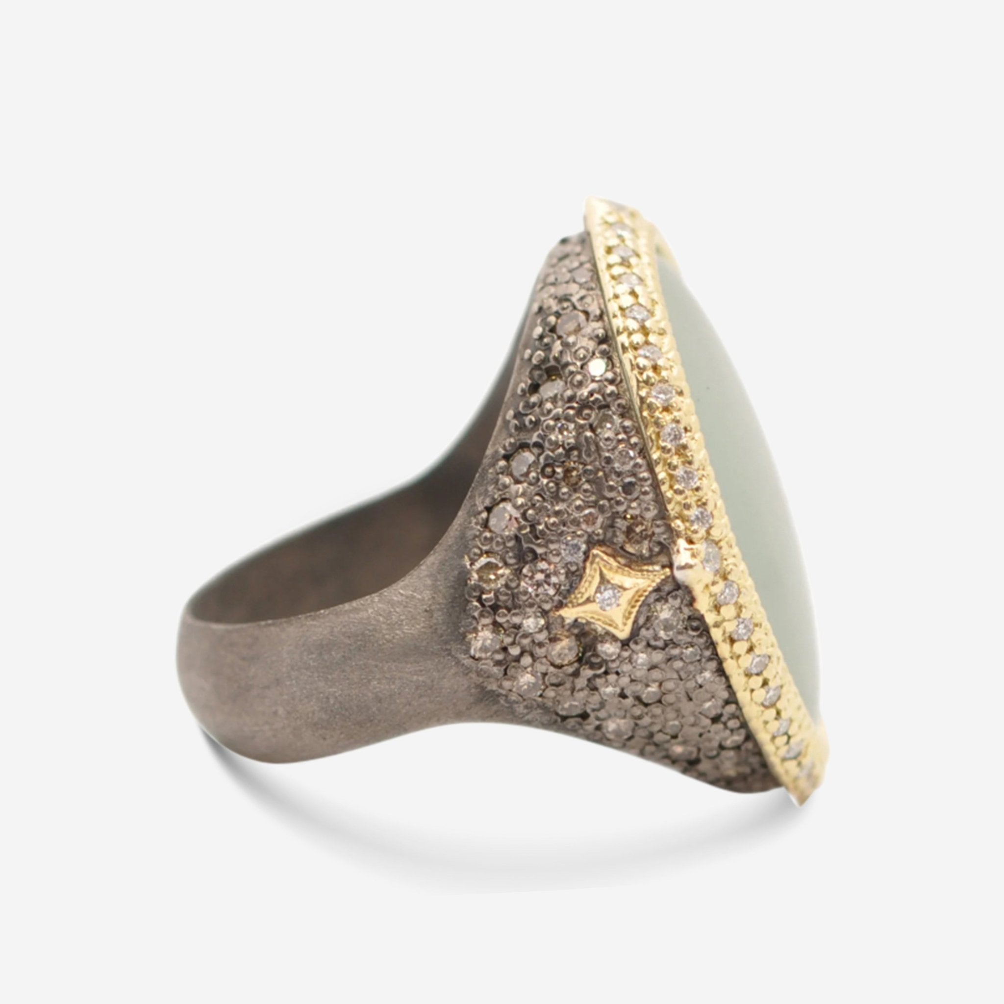 Armenta 18K Yellow Gold & Grey Sterling Silver Milky Aquamarine Pave Cocktail Ring 19337 - THE SOLIST - Armenta