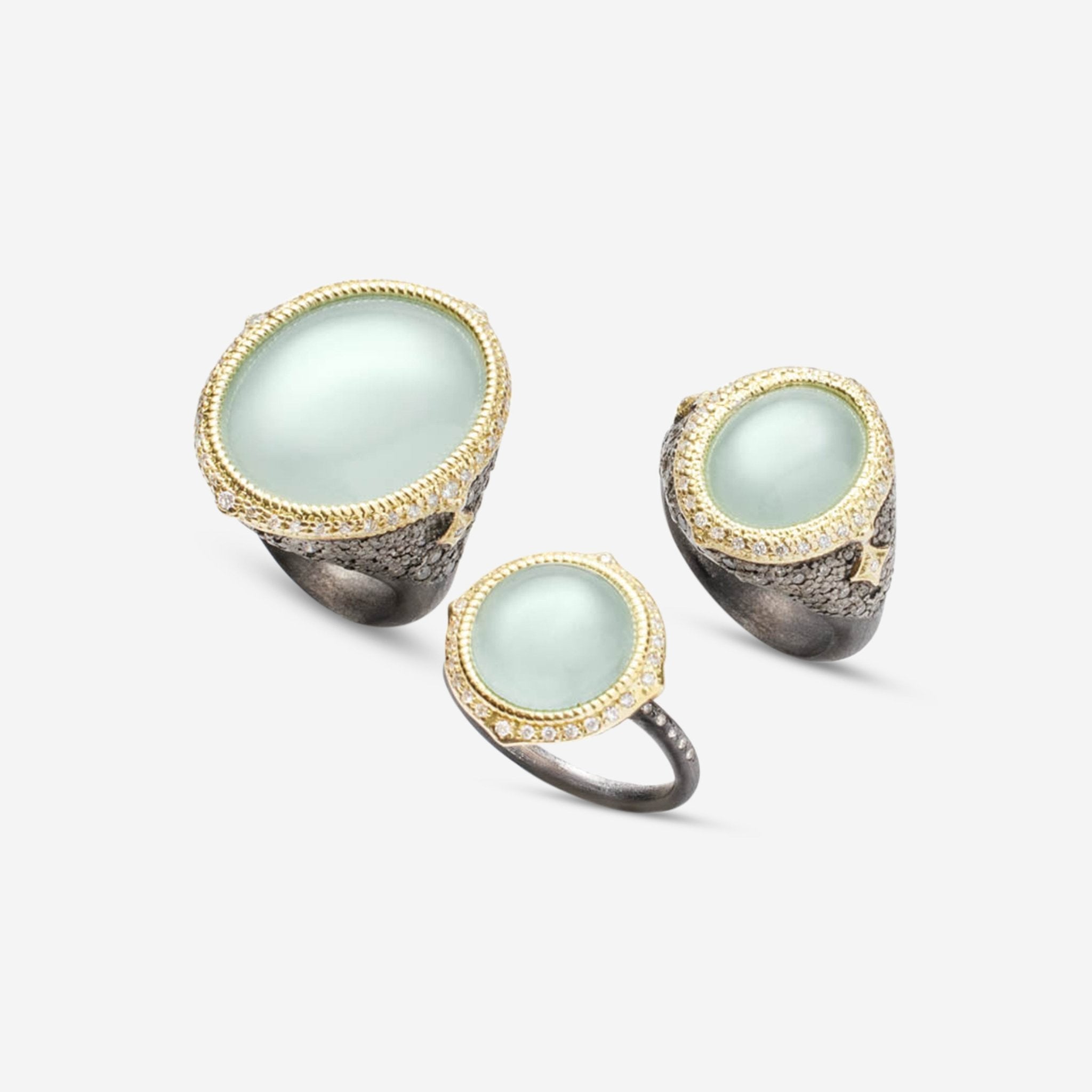 Armenta 18K Yellow Gold & Grey Sterling Silver Milky Aquamarine Pave Cocktail Ring 19337 - THE SOLIST - Armenta