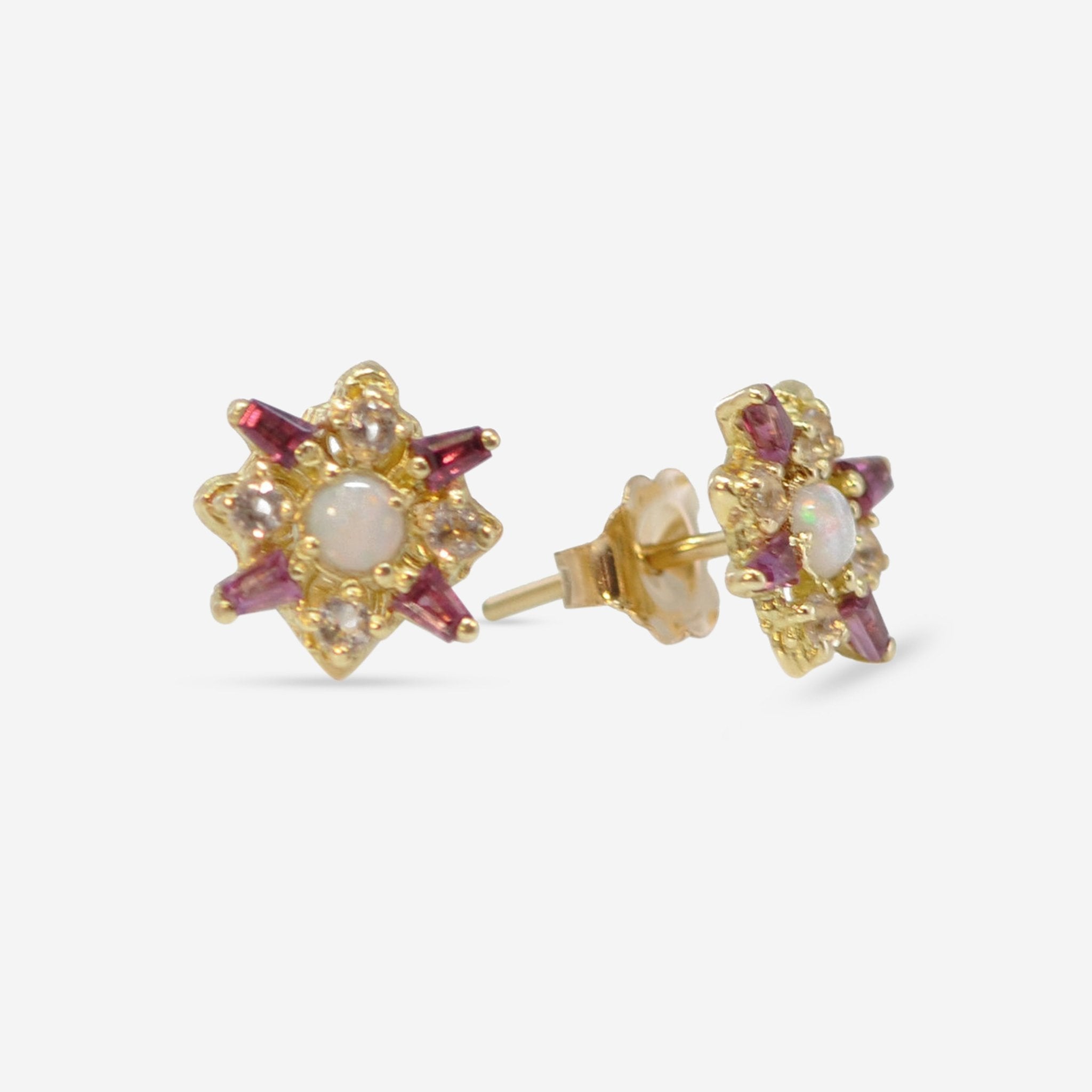 Armenta 18K Yellow Gold Morganite, Opal & Garnet Stud Earrings 3mm 19985 - THE SOLIST - Armenta