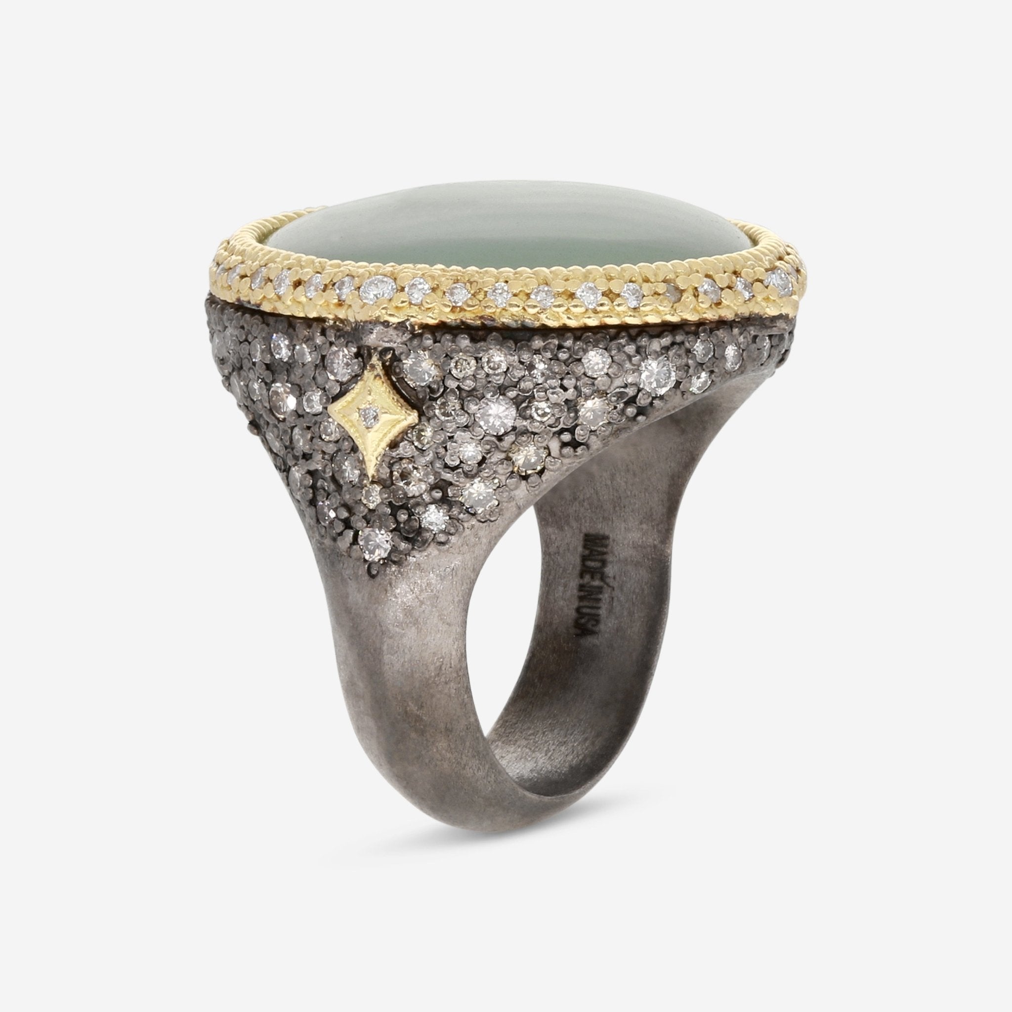 Armenta 18K Yellow Gold & Sterling Silver Diamond & Aquamarine Signet Ring Sz. 7 19337 - THE SOLIST - Armenta