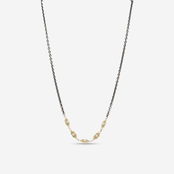 Armenta 18K Yellow Gold, Sterling Silver Pearl & Diamond Scroll Stations Chain Link Necklace 20096 - THE SOLIST - Armenta