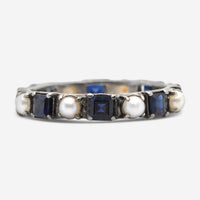 Armenta Grey Sterling Silver Pearl & Blue Sapphire Stack Band Ring 18715 - THE SOLIST - Armenta