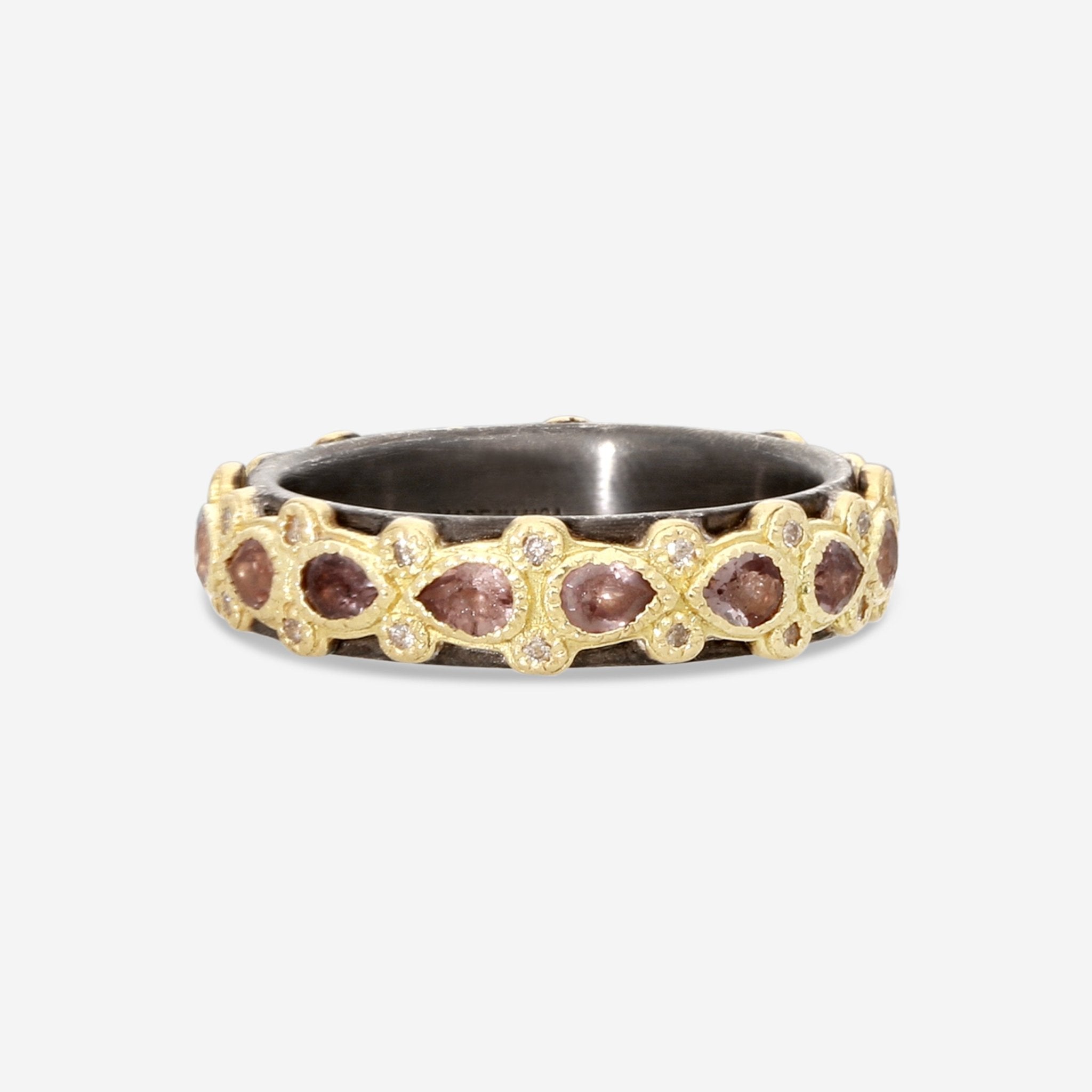 Armenta Old World 18K Yellow Gold & Sterling Silver Champagne Diamond and Garnet Band Ring Sz. 7 19567 - THE SOLIST - Armenta