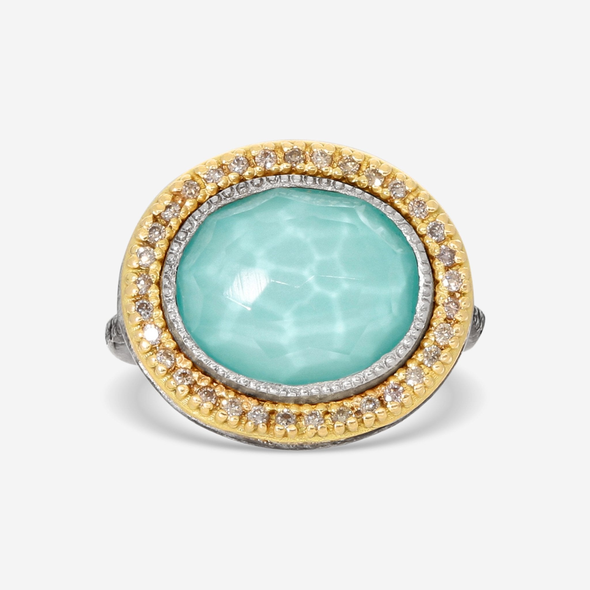 Armenta Old World 18K Yellow Gold & Sterling Silver Champagne Diamond and Natural Turquoise Statement Ring Sz. 5.5 18463 - THE SOLIST - Armenta