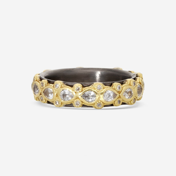 Armenta Old World 18K Yellow Gold & Sterling Silver Champagne Diamond & White Sapphire Band Ring Sz. 7 16880 - THE SOLIST - Armenta