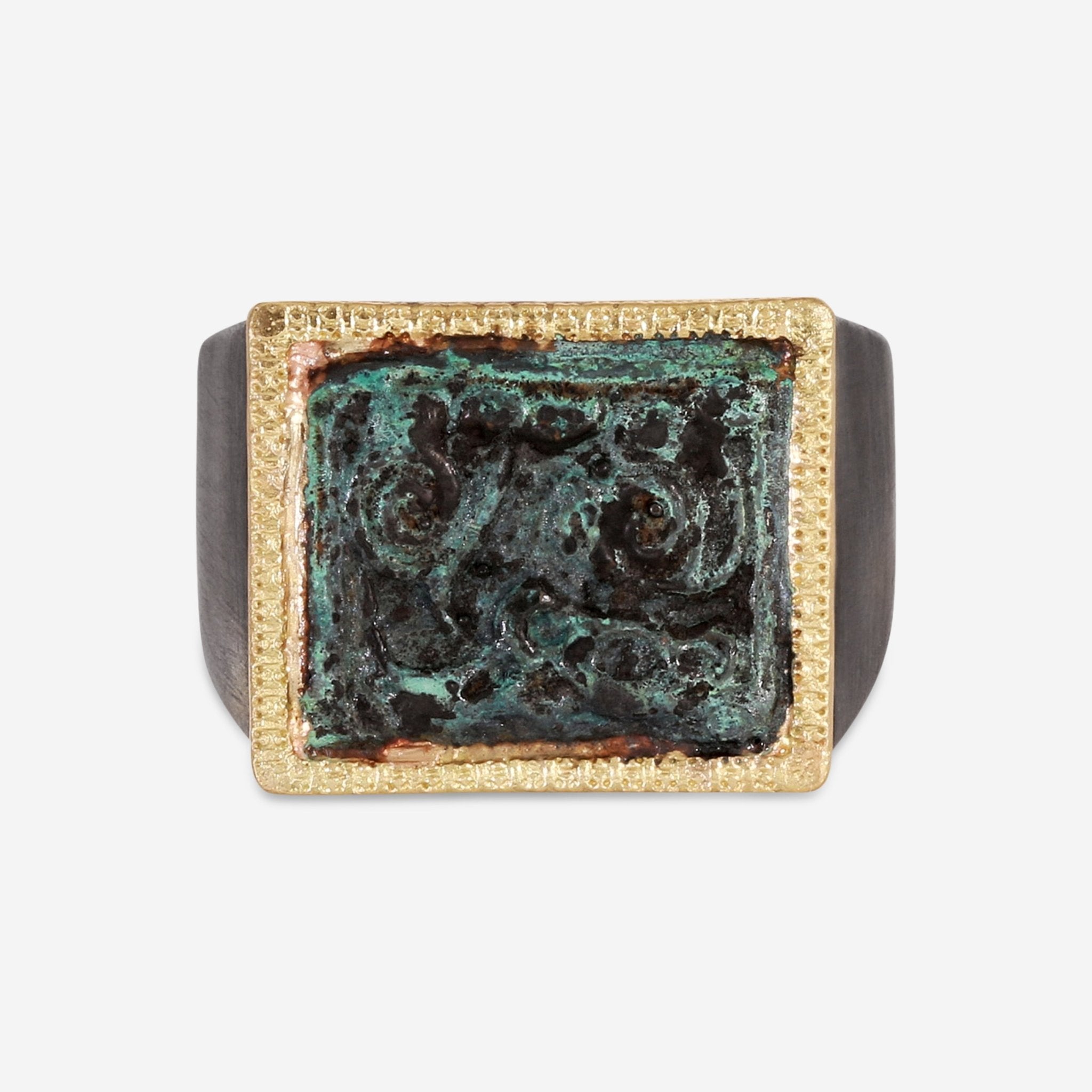 Armenta Romero 18K Yellow Gold & Blackened Sterling Silver Green Patina Cocktail Ring Sz. 11 19041 - THE SOLIST - Armenta