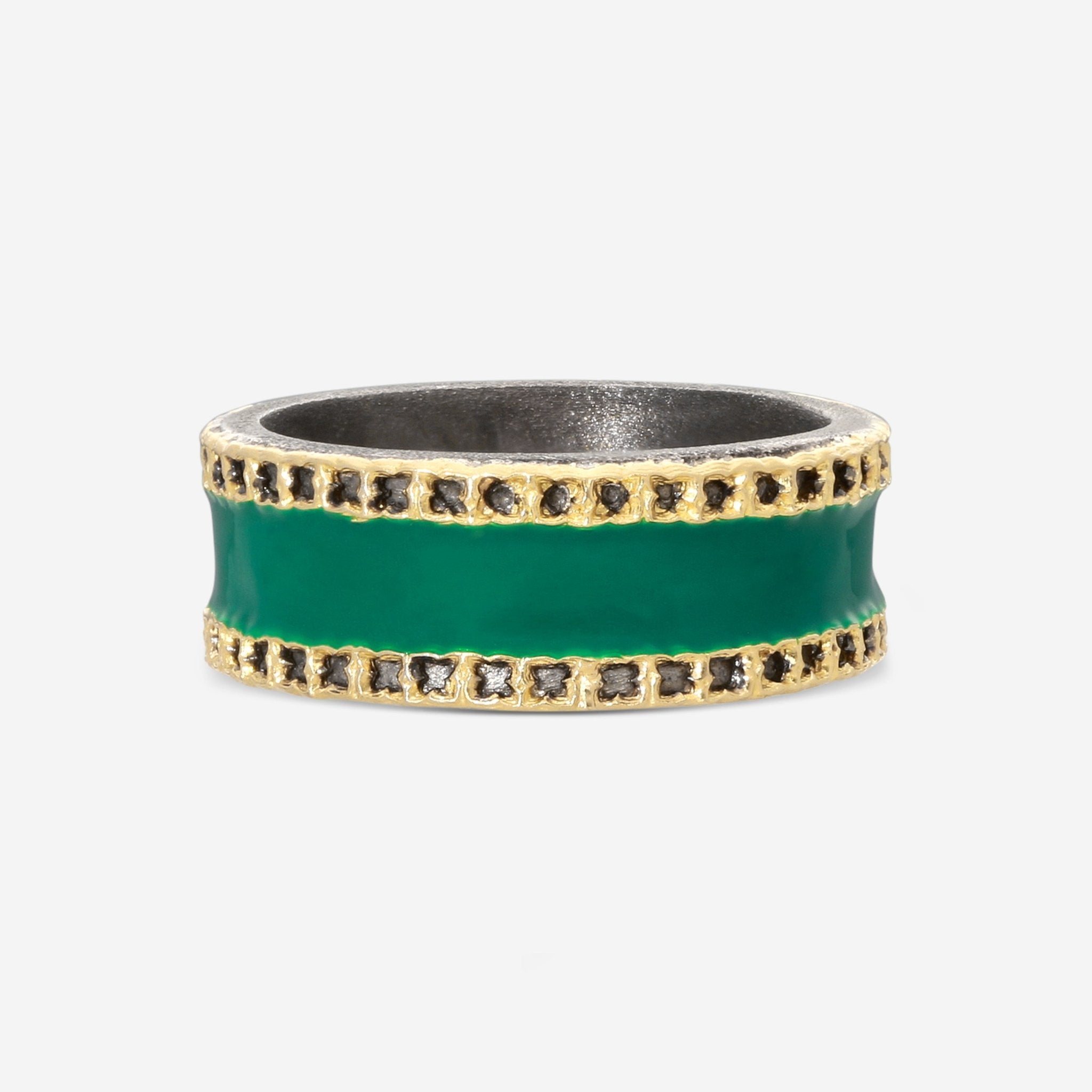 Armenta Romero 18K Yellow Gold, Sterling Silver & Green Enamel Band Ring Sz. 11 21315 - THE SOLIST - Armenta