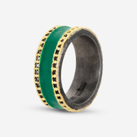 Armenta Romero 18K Yellow Gold, Sterling Silver & Green Enamel Band Ring Sz. 11 21315 - THE SOLIST - Armenta