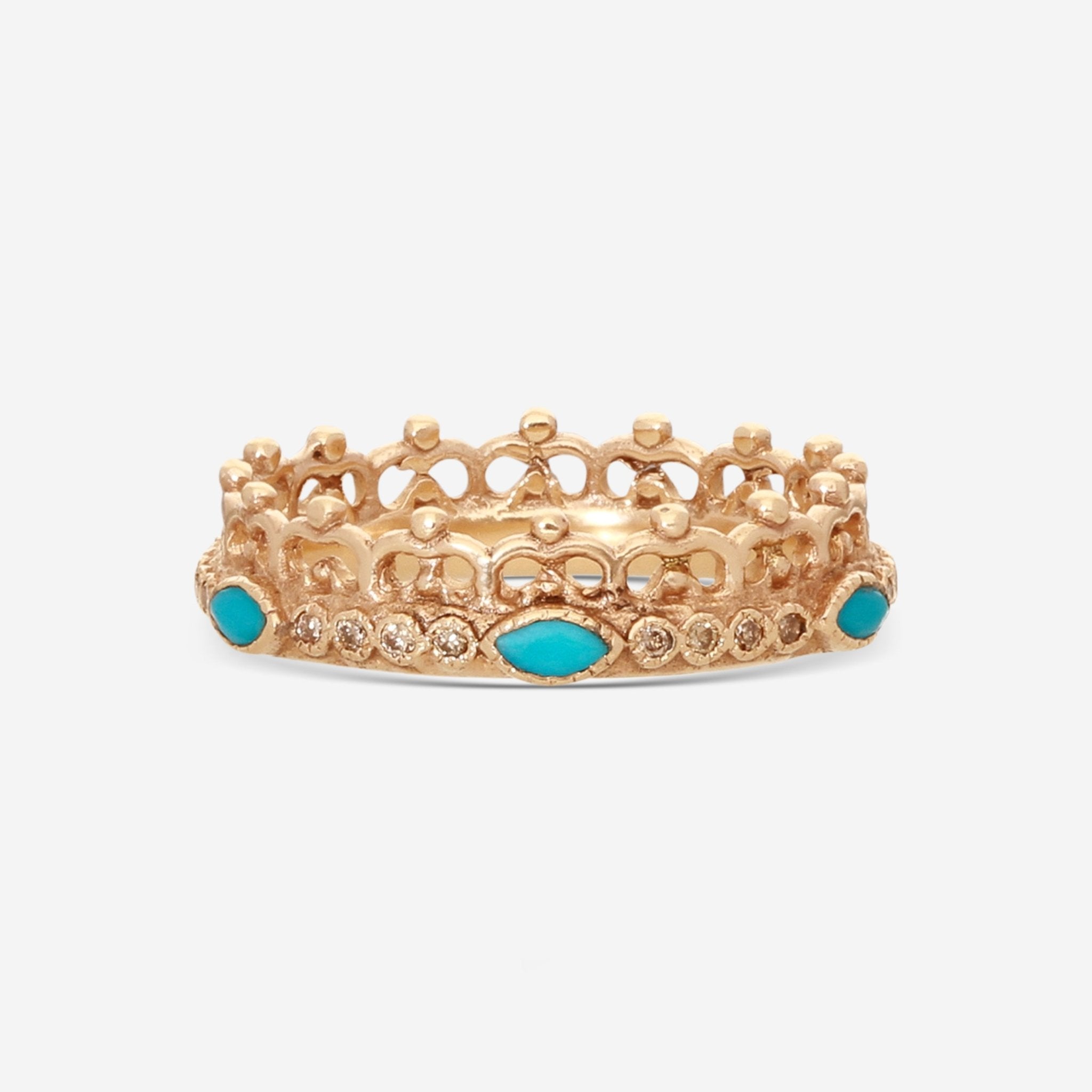 Armenta Rose World 14K Rose Gold Champagne Diamond & Blue Turquoise Band Ring Sz. 6.5 17082 - THE SOLIST - Armenta