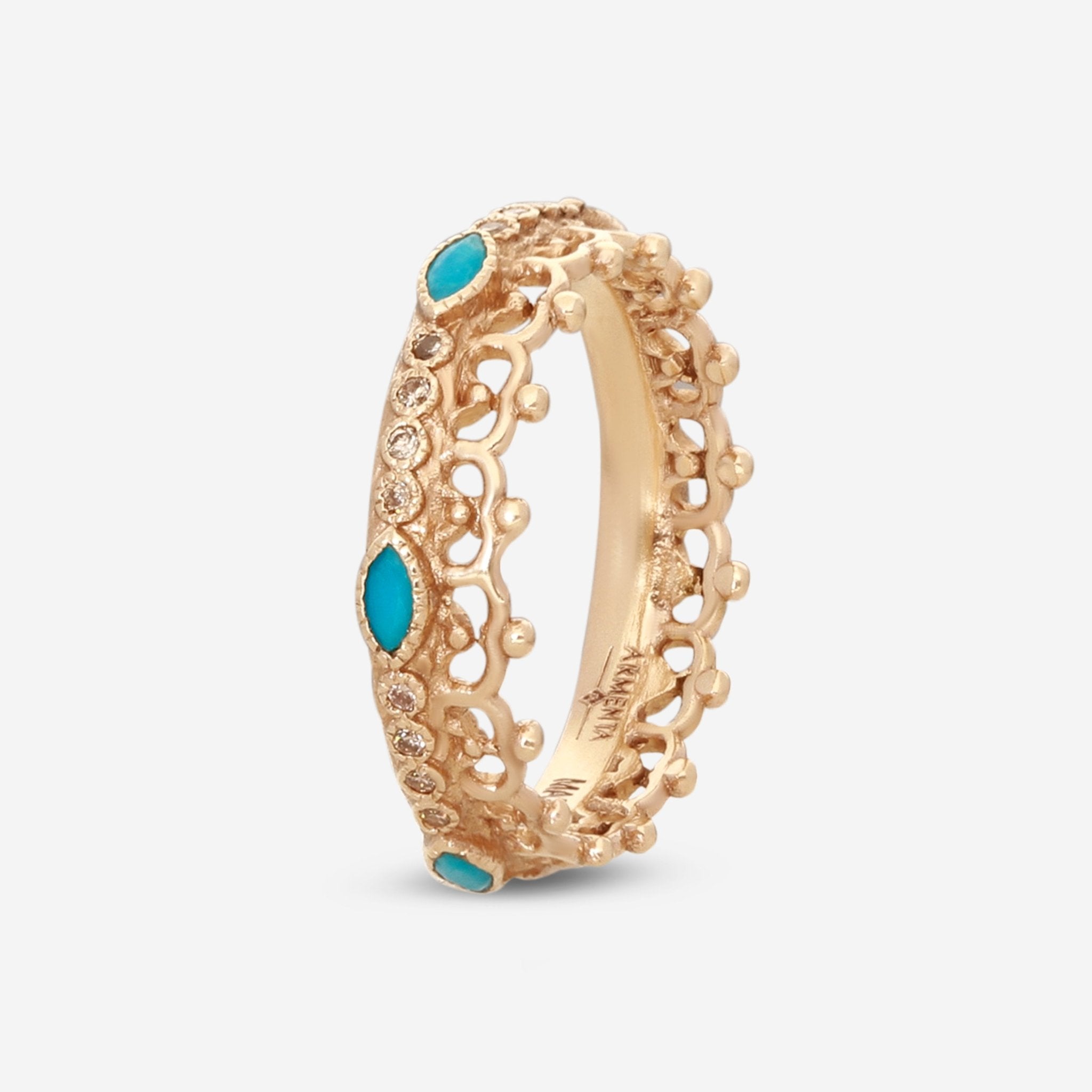 Armenta Rose World 14K Rose Gold Champagne Diamond & Blue Turquoise Band Ring Sz. 6.5 17082 - THE SOLIST - Armenta