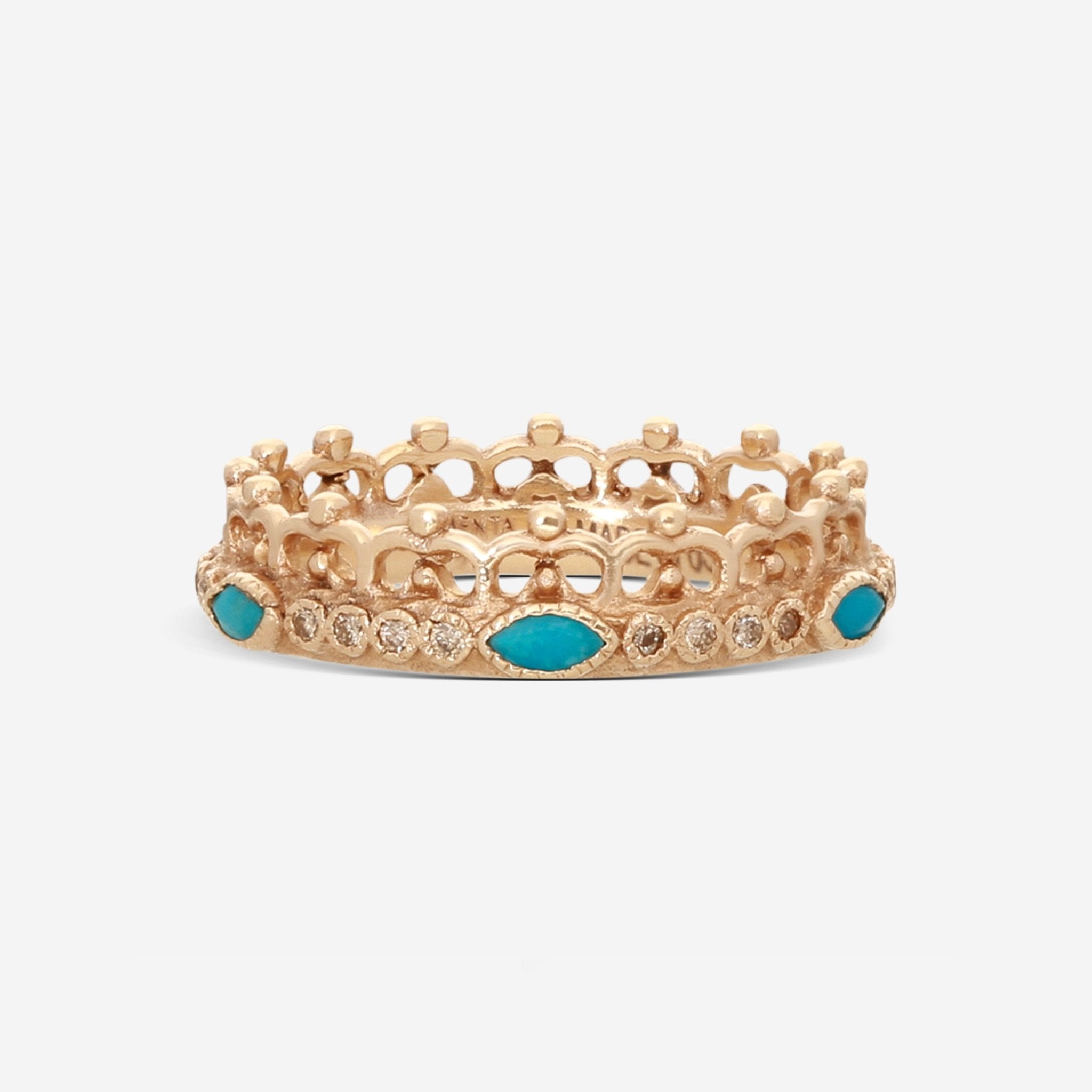 Armenta Rose World 14K Rose Gold Champagne Diamond & Blue Turquoise Band Ring Sz. 6.5 17082 - THE SOLIST - Armenta