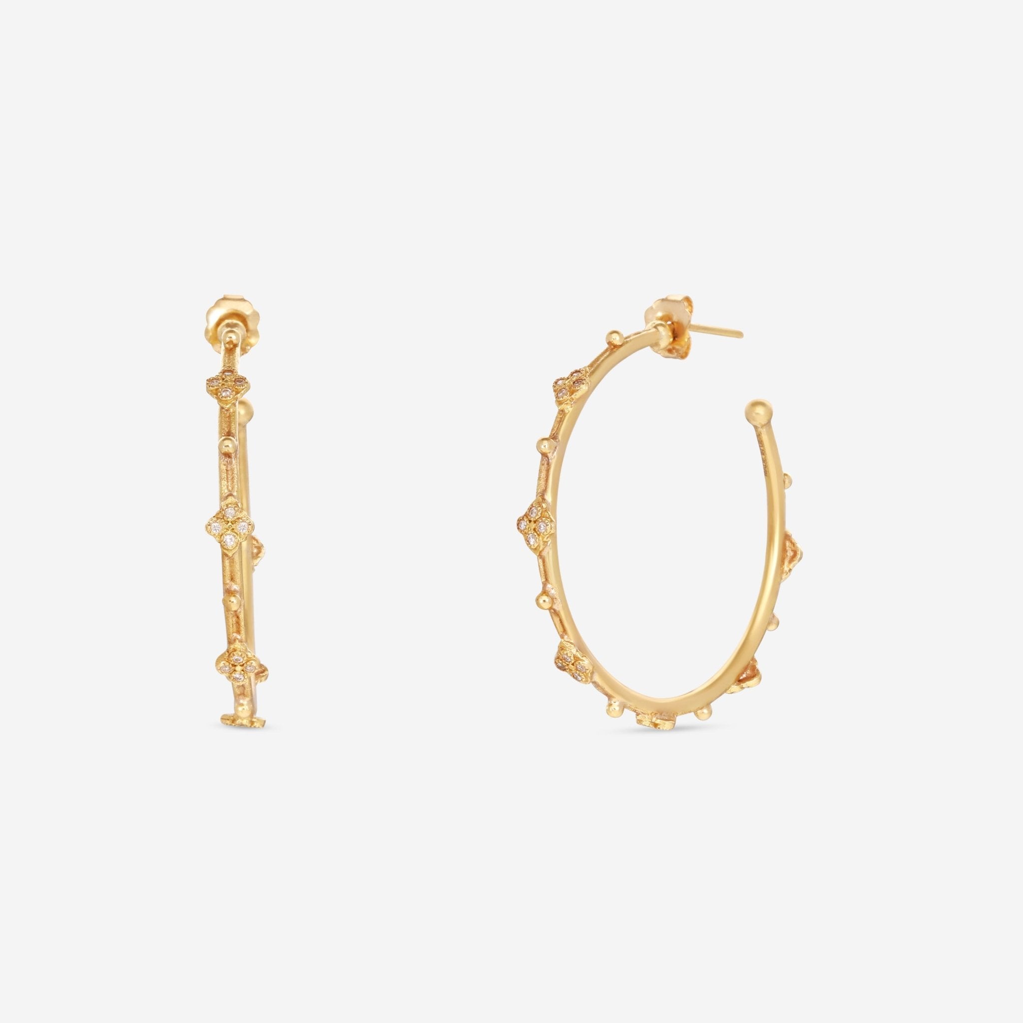 Armenta Sueno 18K Yellow Gold White Diamond 35mm Side Hoop Earrings 06495 - THE SOLIST - Armenta