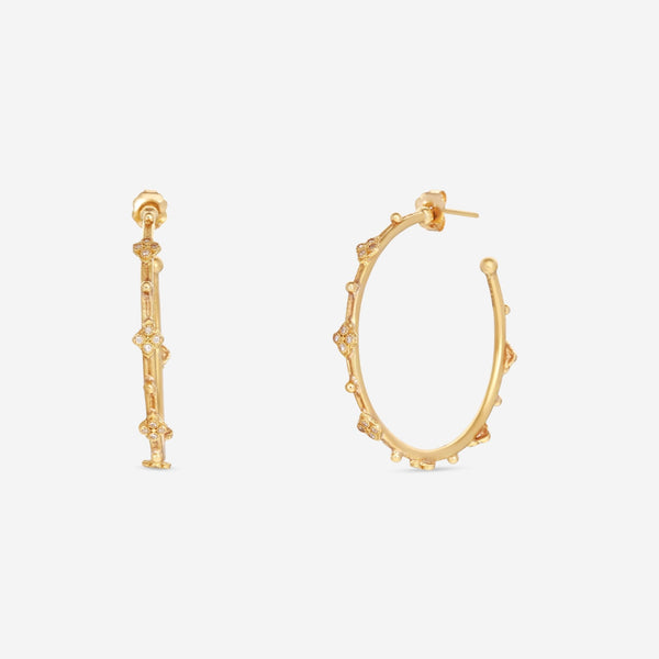 Armenta Sueno 18K Yellow Gold White Diamond 35mm Side Hoop Earrings 06495 - THE SOLIST - Armenta