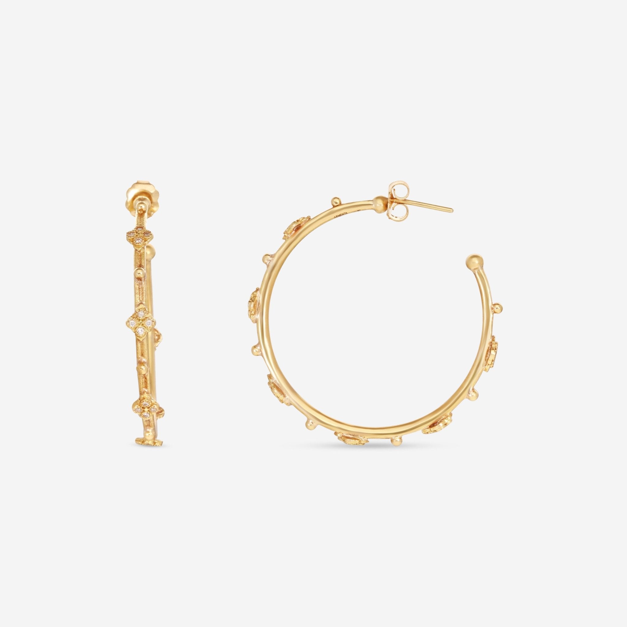 Armenta Sueno 18K Yellow Gold White Diamond 35mm Side Hoop Earrings 06495 - THE SOLIST - Armenta