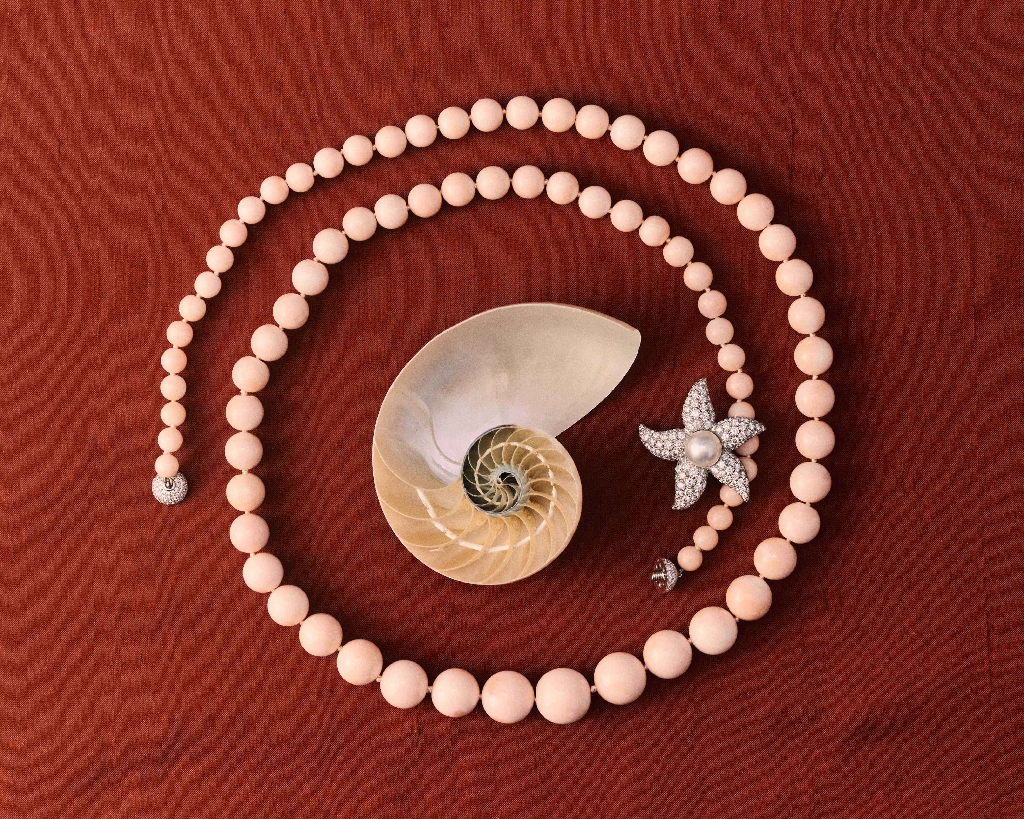 Assael 18K White Gold Angel Skin Coral & Diamond Two-Row Bead Necklace N4795 - THE SOLIST