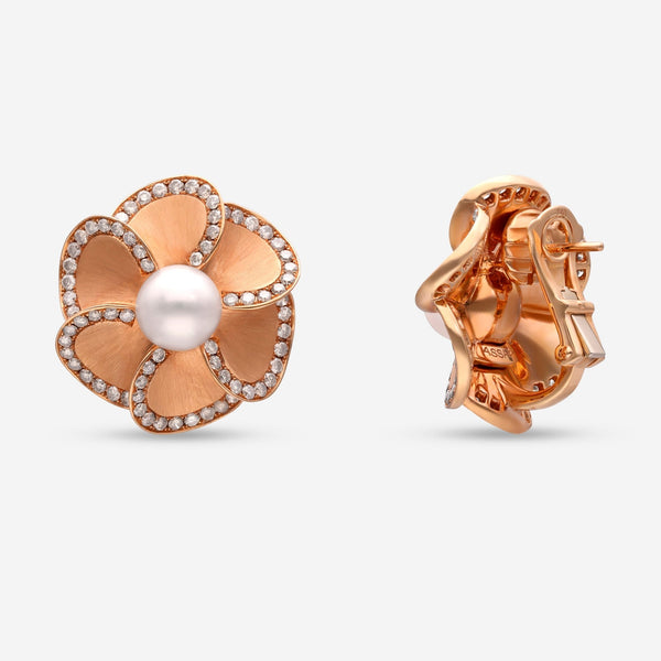 Assael 18K Rose Gold, Champagne Diamond 2.50ct. tw. and Japanese Akoya Cultured Pearl Clip On Earrings AFE0006 - THE SOLIST - Assael