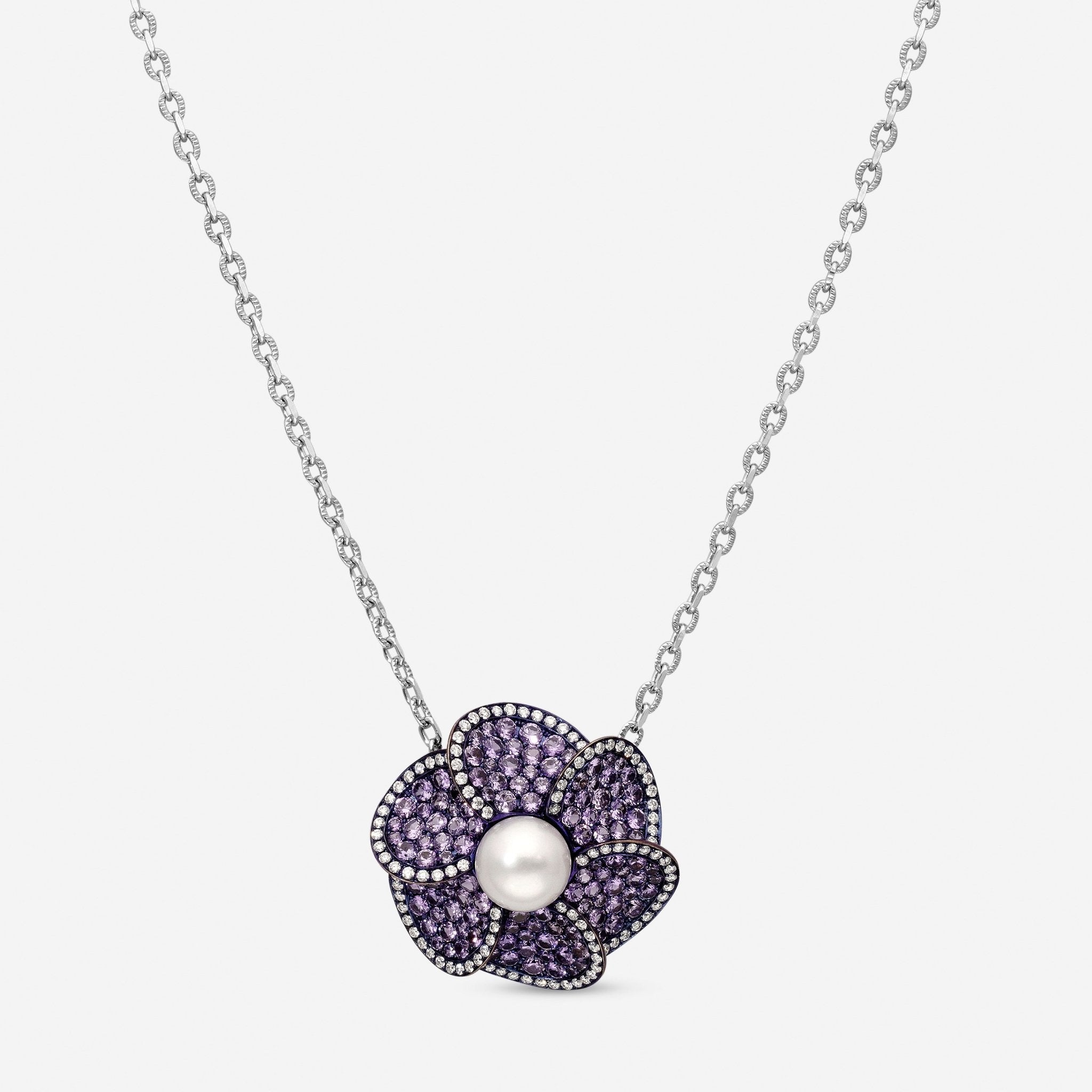 Assael 18K White Gold and Titanium Diamond 0.52ct. tw. and Japanese Akoya Cultured Pearl Pendant Necklace AFP0002 - THE SOLIST - Assael