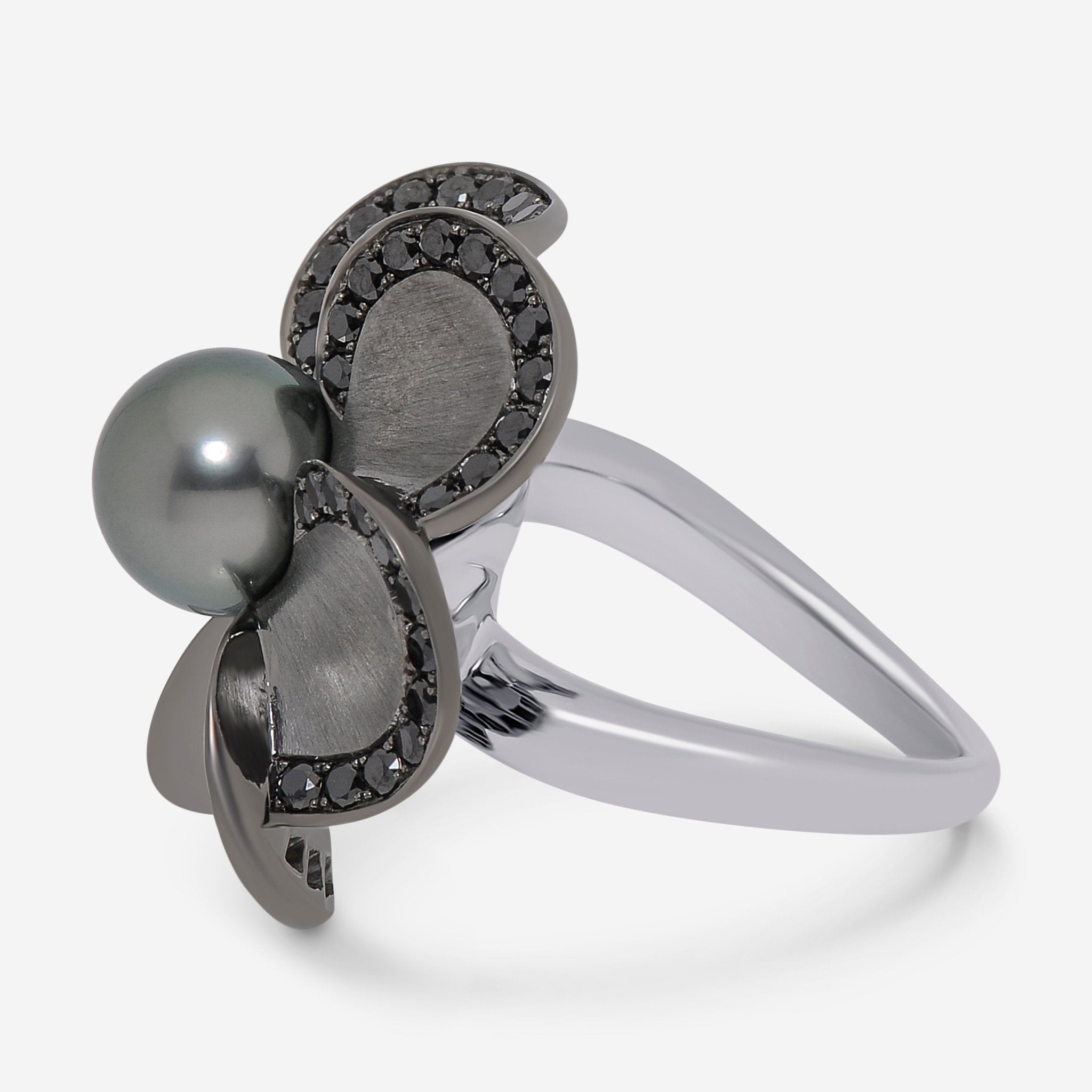 Assael 18K White Gold, Black Diamond 1.14ct. tw. and Tahitian Natural Color Cultured Pearl Statement Ring AFR0001 - THE SOLIST - Assael