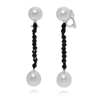 Assael 18K White Gold, Black Spinel 9.00ct. tw. and South Sea Pearl French Clip Earrings E6717 - THE SOLIST - Assael