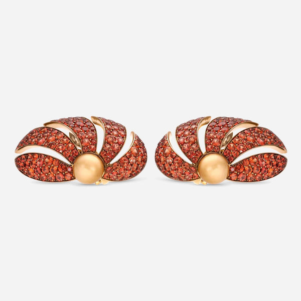 Assael 18K Yellow Gold and Titanium, Orange Sapphire 10.67ct. tw. and Golden South Sea Cultured Pearl Convertible French Clip Earrings AFE0008 - THE SOLIST
