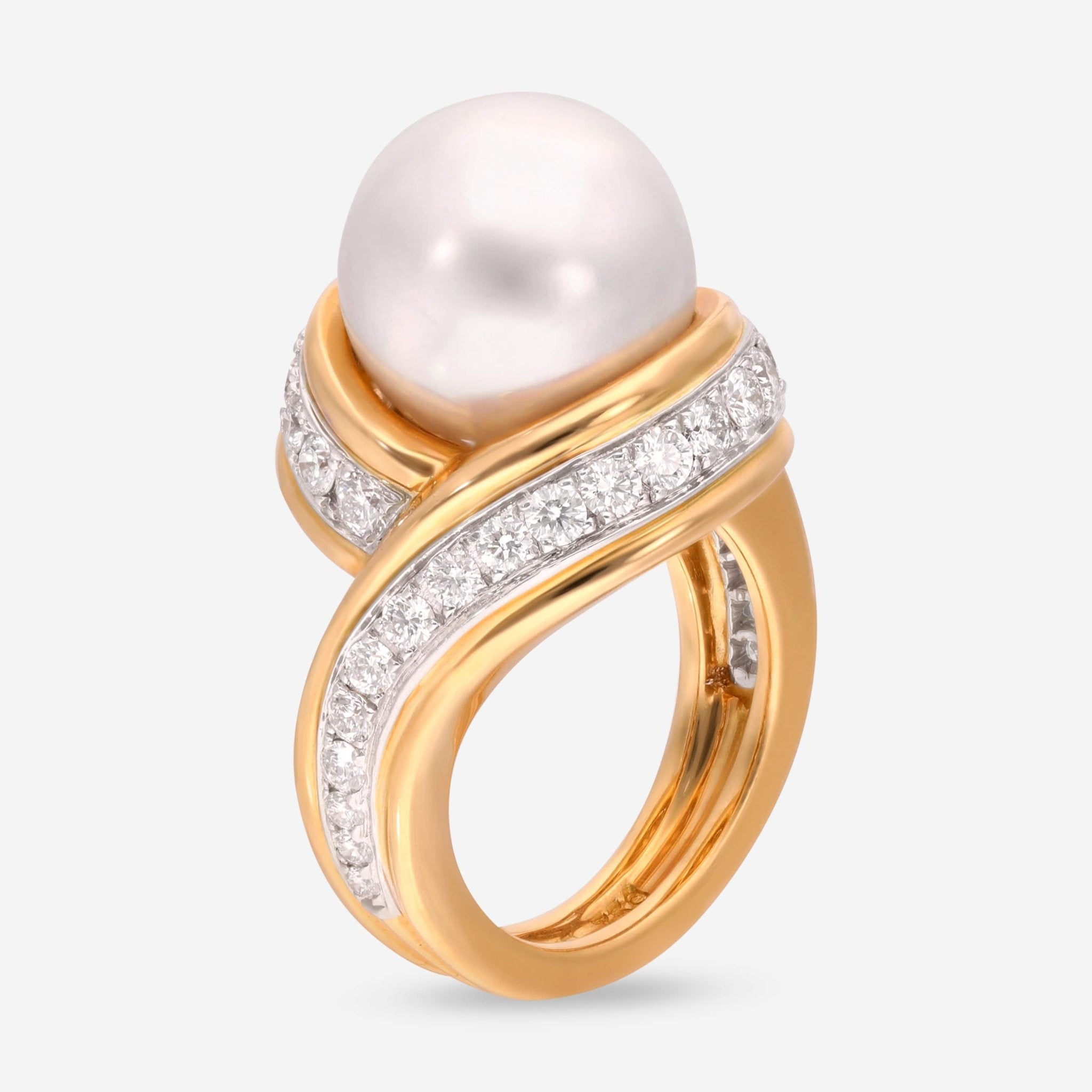 Assael Angela Cummings 18K Yellow Gold and Platinum, South Sea Pearl and Diamond 1.31ct. tw. Statement Ring Sz. 6.5 ACR0069 - THE SOLIST - Assael