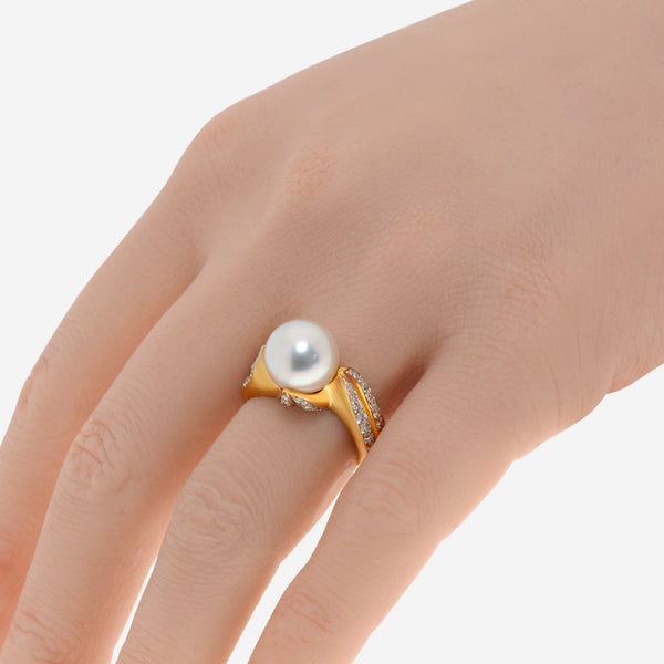 Assael Angela Cummings 18K Yellow Gold, South Sea Cultured Pearl and Diamond 0.89ct. tw. Band Ring Sz. 6.5 ACR0004 - THE SOLIST - Assael