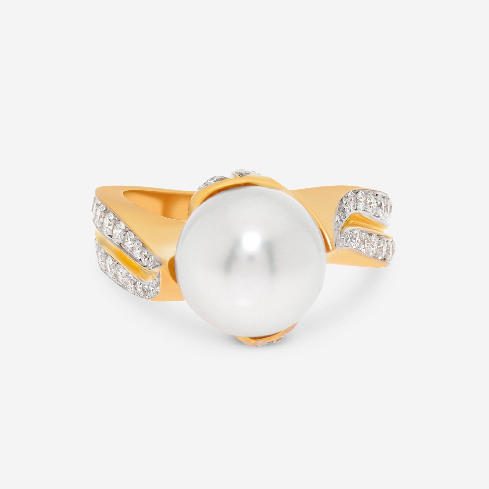 Assael Angela Cummings 18K Yellow Gold, South Sea Cultured Pearl and Diamond 0.89ct. tw. Band Ring Sz. 6.5 ACR0004 - THE SOLIST - Assael