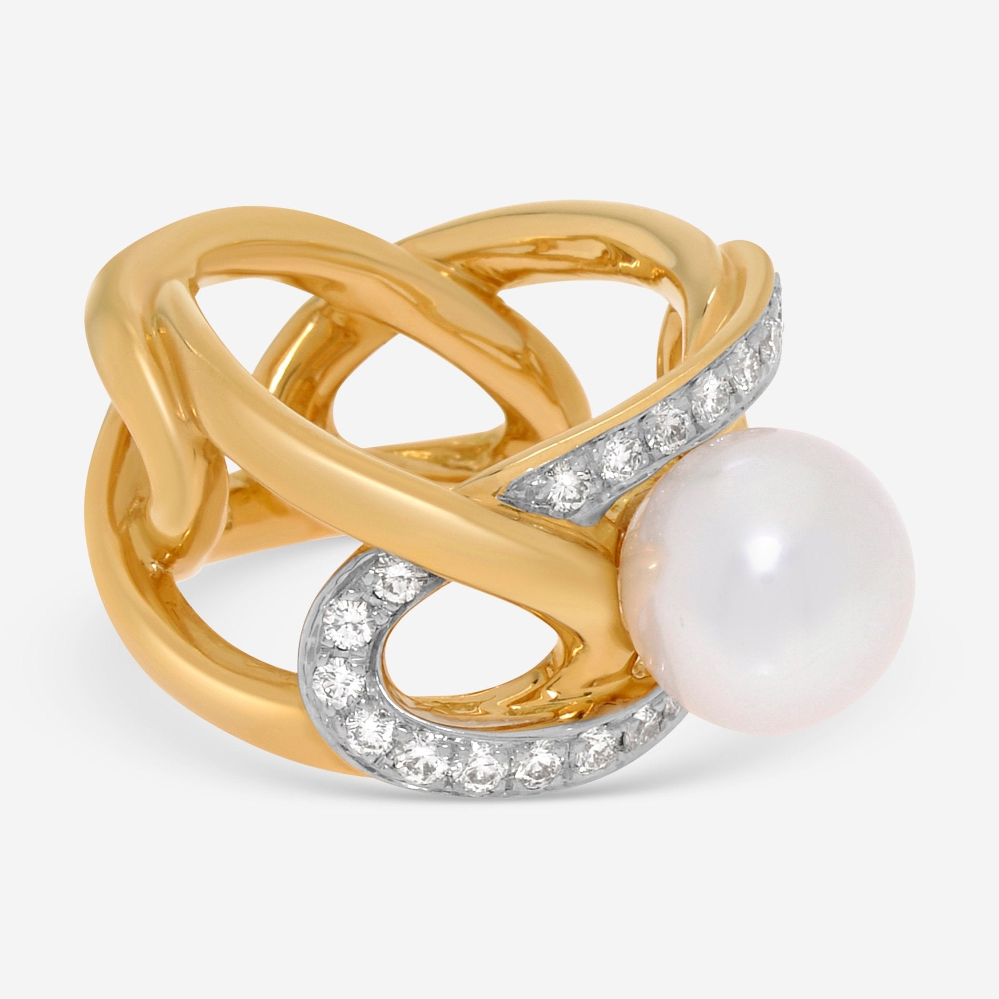 Assael Angela Cummings 18K Yellow Gold, South Sea Pearl and Diamond 0.84ct. tw. Statement Ring Sz. 7 ACR0052 - THE SOLIST - Assael