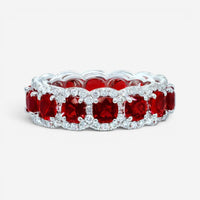 Diana M. Jewels 18K White Gold Ruby & Diamond Halo Band Ring Sz. 6 WB5151