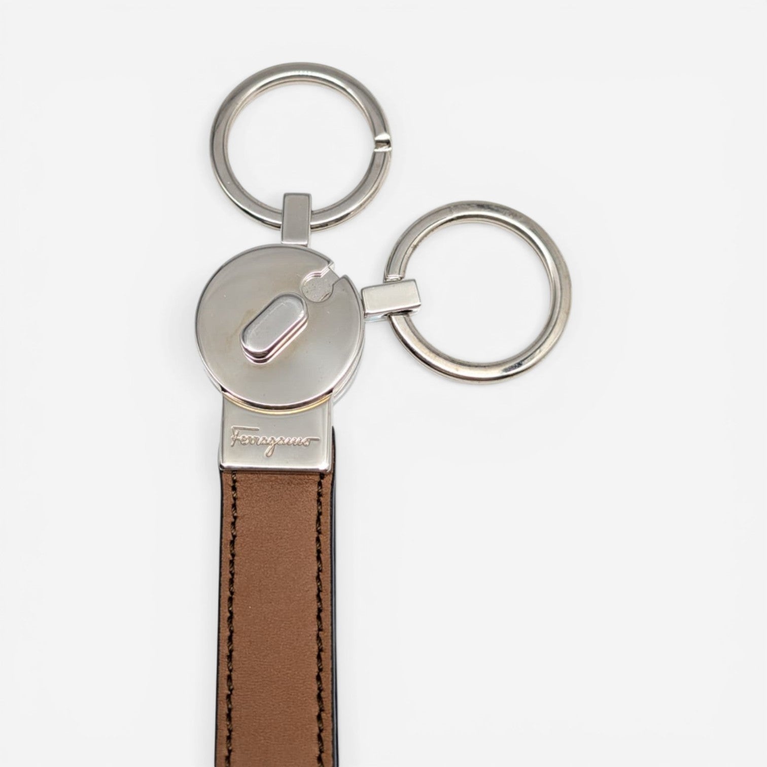 Salvatore Ferragamo Brown Hammered Leather Key Holder Key Ring 688845 - THE SOLIST