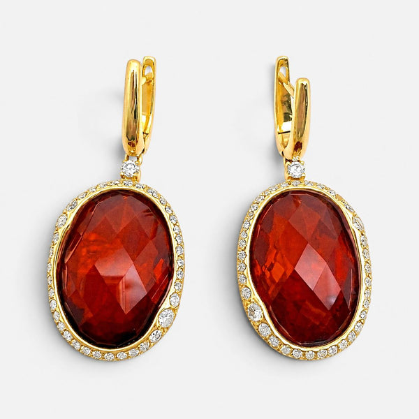 Crivelli Ruby Quartz 18K Yellow Gold Brown & White Diamond Drop Earrings 047126