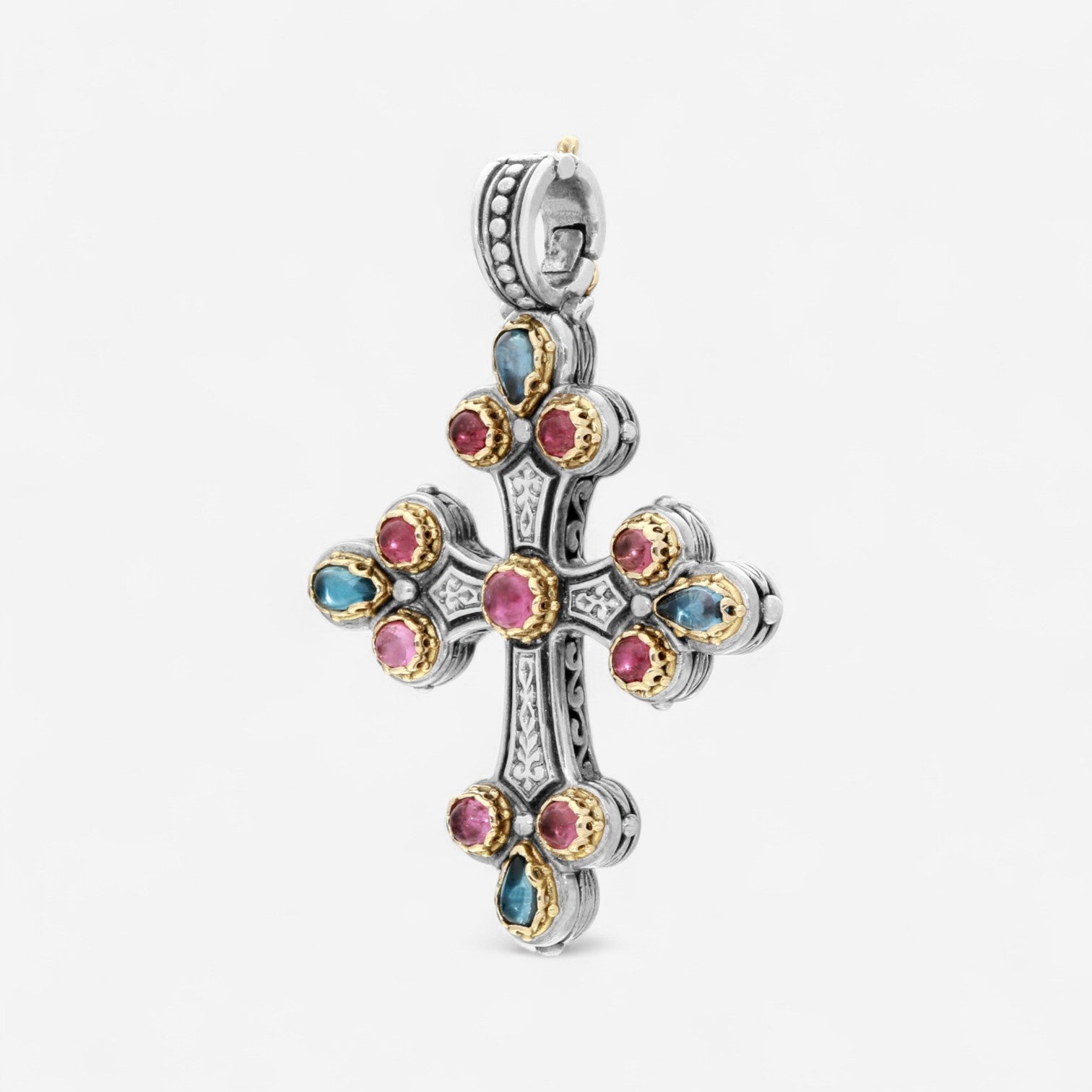 Konstantino Sterling Silver & 18K Yellow Gold Multistone Cross Pendant STMK6899-999-CAB