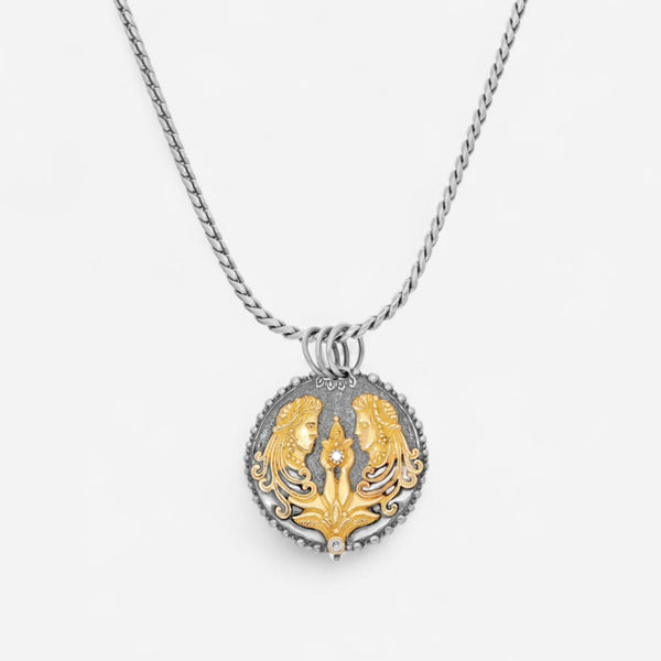 Konstantino Zodiac Gemini Sterling Silver & 18K Yellow Gold Diamond Carved Pendant MEKJ625-109 - THE SOLIST
