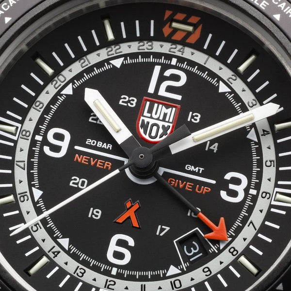 LUMINOX Bear Grylls Survival "Never Give Up" Stainless Steel GMT Quartz Watch XB.3761