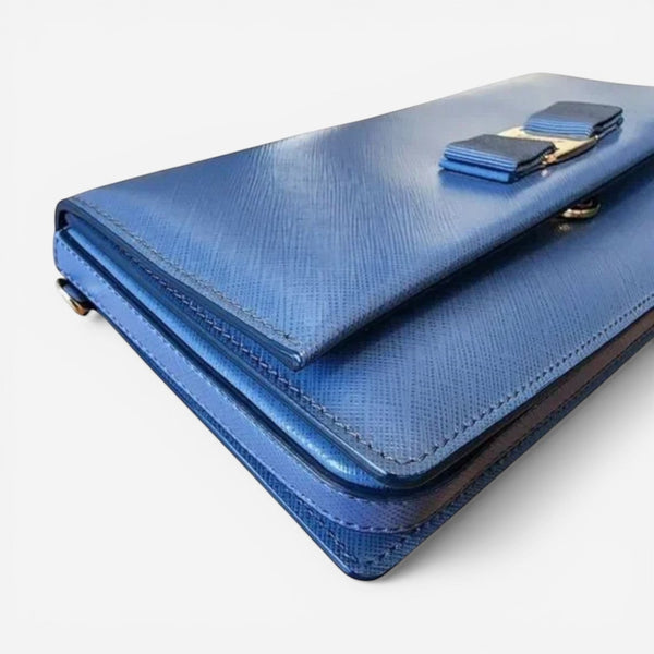 Salvatore Ferragamo 627212 Women's Blue Vara Bow Clutch MSRP $985 - THE SOLIST