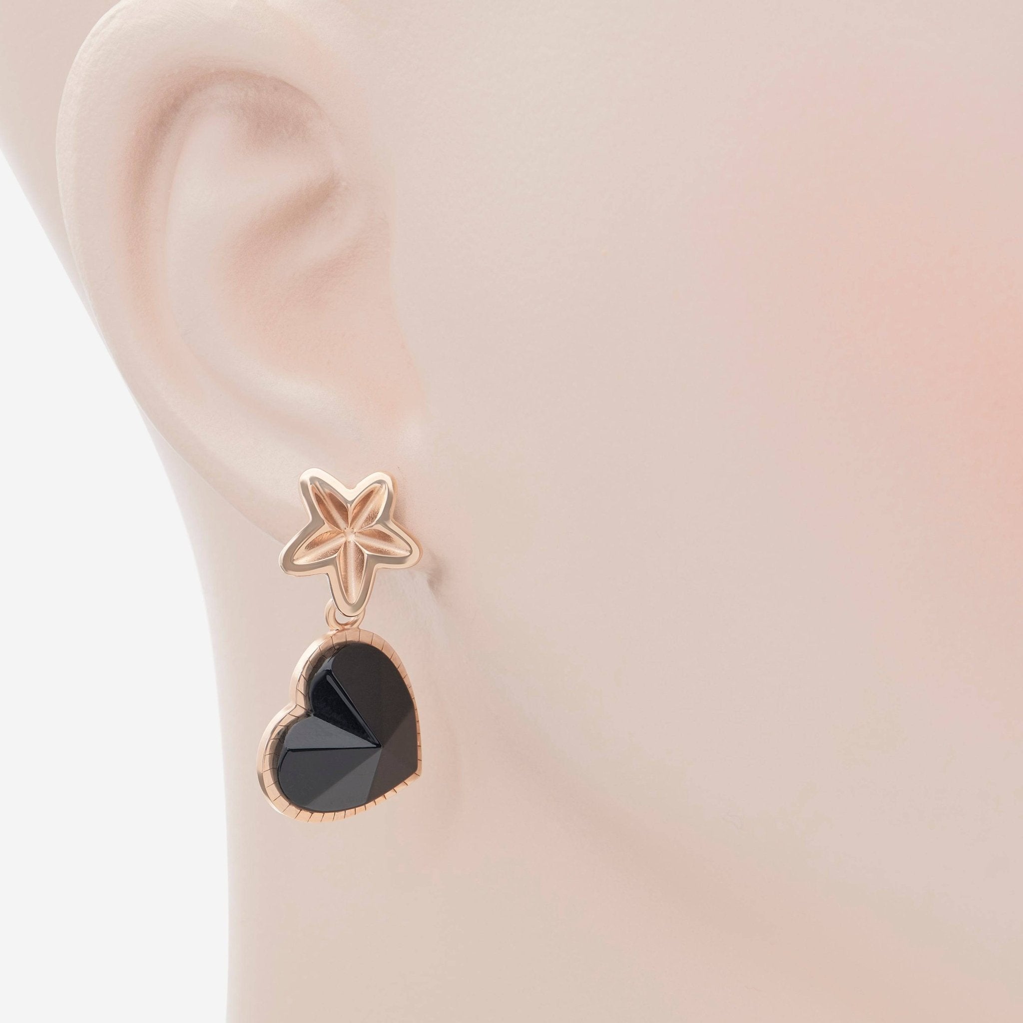 Baccarat 18K Gold Plated on Sterling Silver, Black Crystal Heart And Star Drop Earrings 2812901 - THE SOLIST - Baccarat