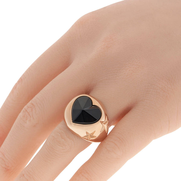 Baccarat 18K Gold Plated on Sterling Silver, Black Crystal Heart And Star Statement Ring 2812880 - THE SOLIST - Baccarat