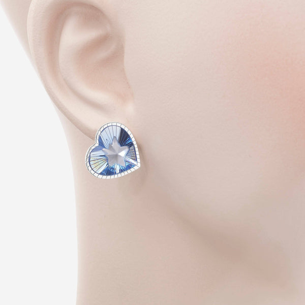 Baccarat Sterling Silver, Blue Crystal Heart Earrings 2812859 - THE SOLIST - Baccarat