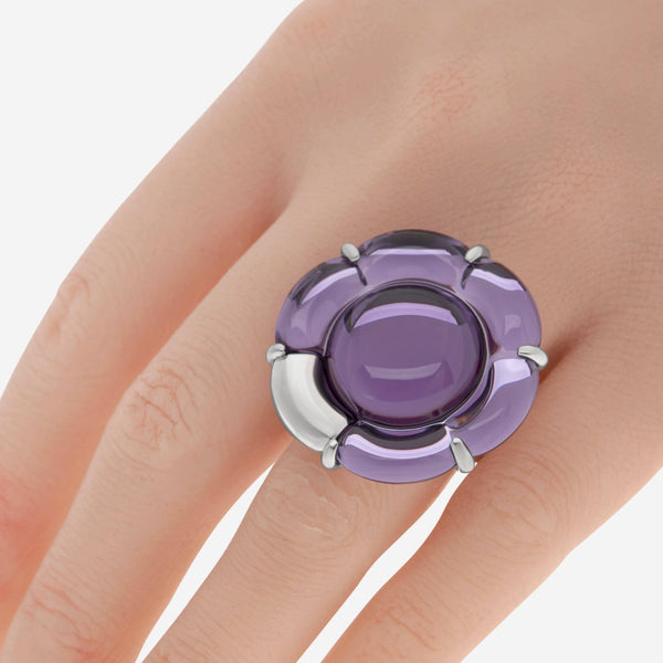 Baccarat Sterling Silver, Purple Crystal Flower Statement Ring 2806565 - THE SOLIST - Baccarat