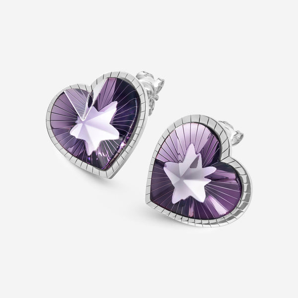 Baccarat Sterling Silver, Purple Crystal Heart Earrings 2812861 - THE SOLIST - Baccarat