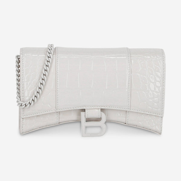 Balenciaga Hourglass White Croc Embossed Wallet On Chain 6560501LRGM - THE SOLIST - Balenciaga