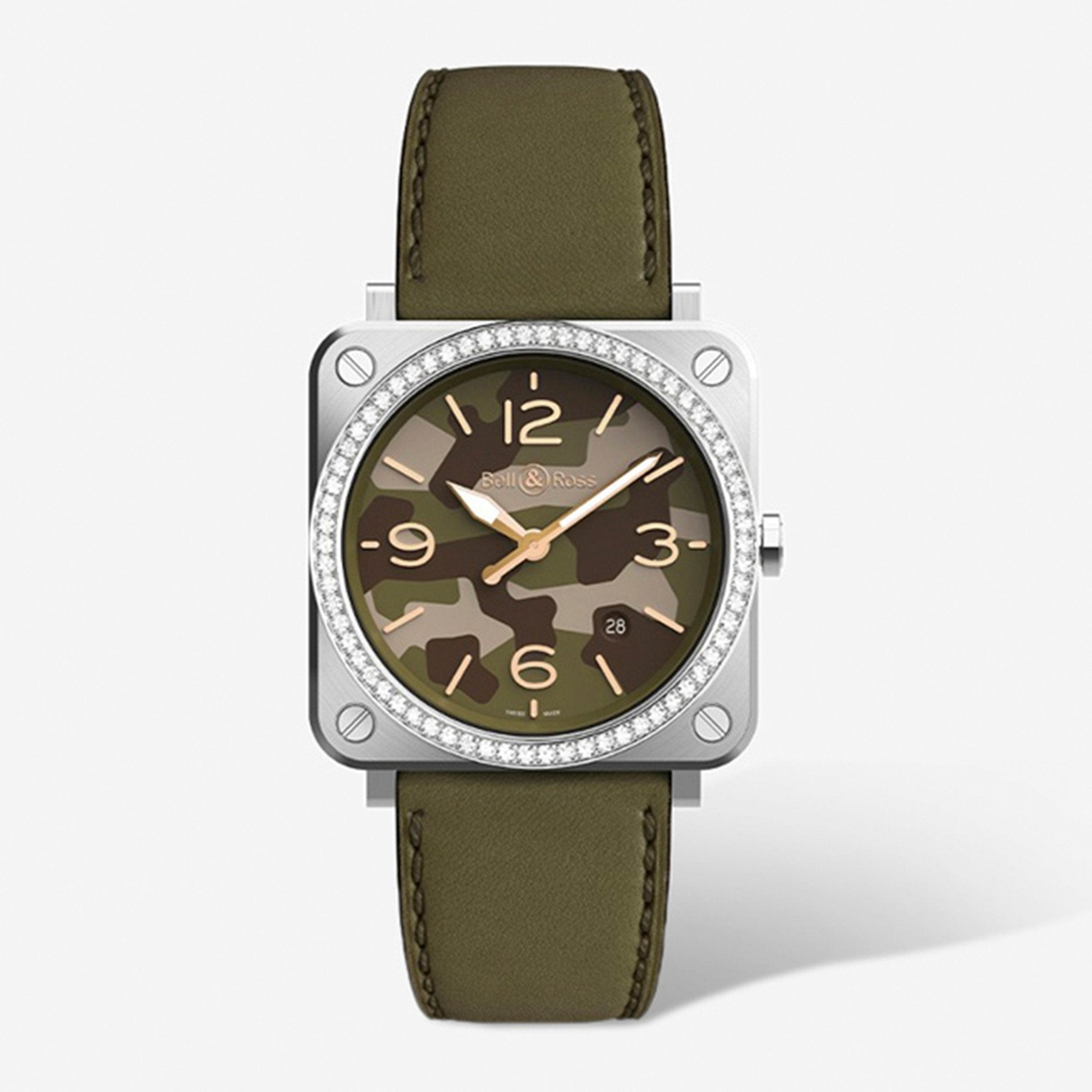 Bell & Ross Br S Green Camouflage Diamond Steel Quartz Watch BRS - CK - ST - LGD/SCA - THE SOLIST - Bell & Ross