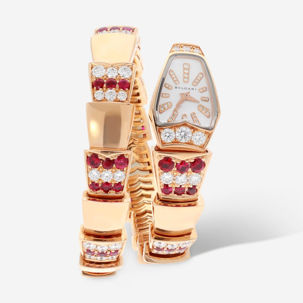 Bulgari Serpenti 18K Rose Gold Diamond and Ruby Quartz Ladies Watch 102048 - THE SOLIST - Bulgari