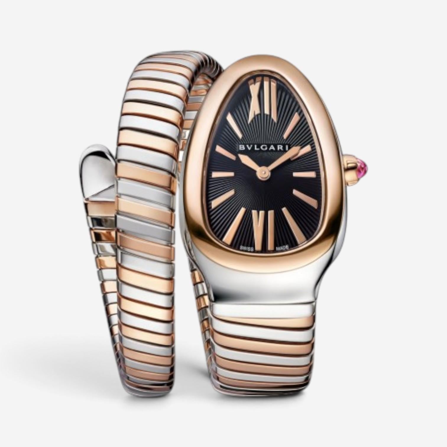 Bulgari Serpenti Tubogas 35mm 18K Rose Gold Steel Quartz Ladies Watch SP35SPG