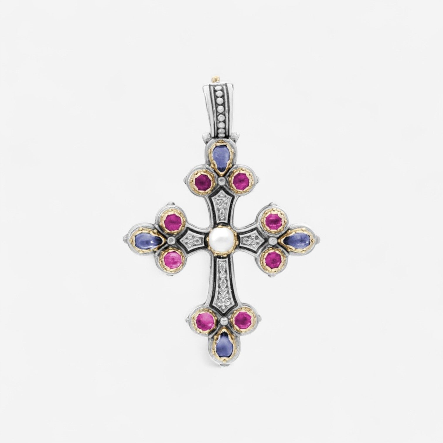Konstantino Sterling Silver & 18K Yellow Gold Multistone Cross Pendant STMK6899-999-CAB
